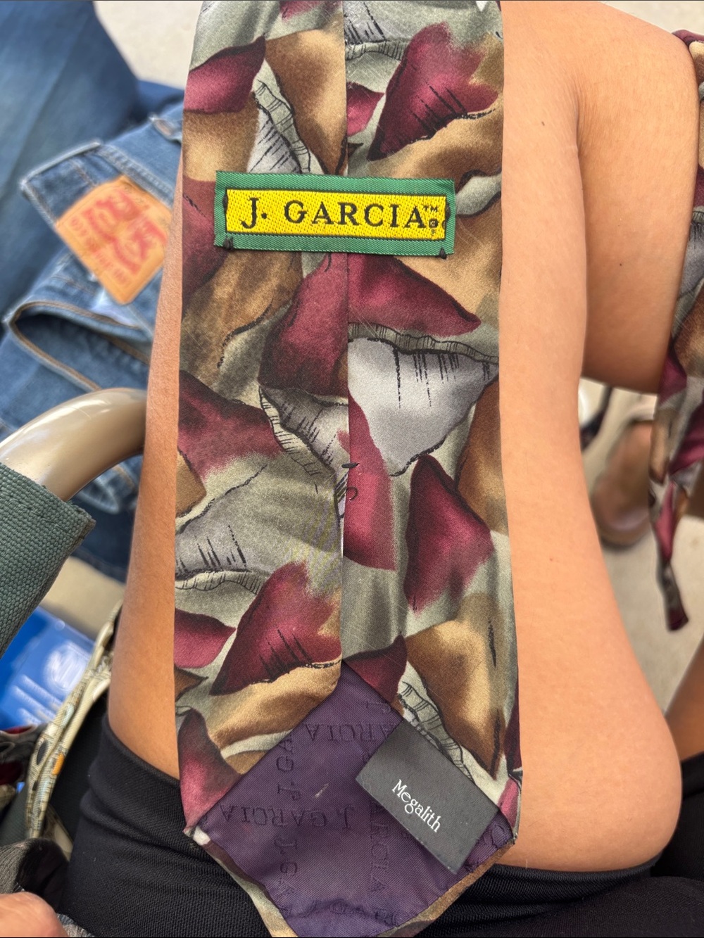 J. Garcia Silk Tie in Olive Green, Burgundy & Taupe Floral